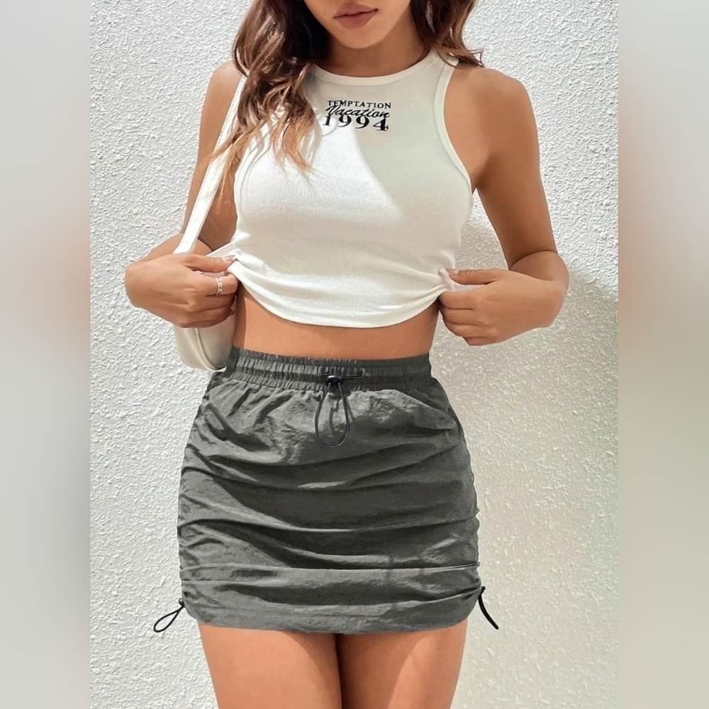 New!Girlhoodcore Gray Ruched Mini Skirt Size Medium